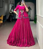 Navratri Pink Mirror Work Lehenga Choli in Georgette