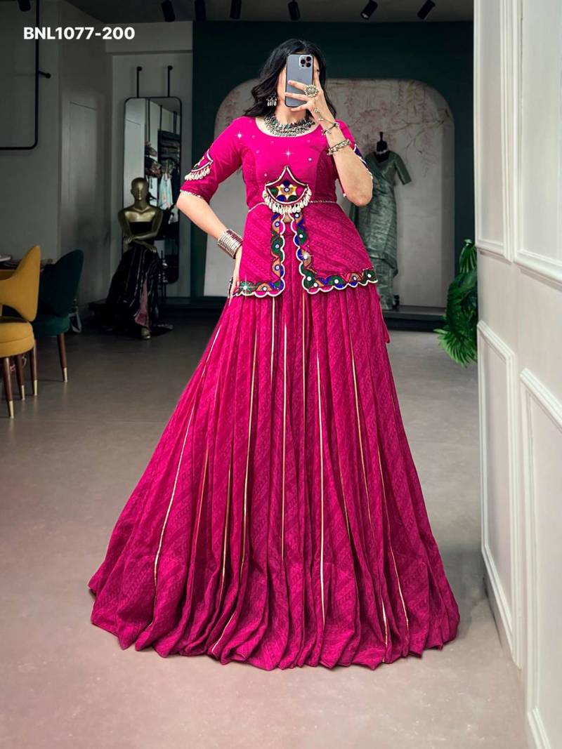 Navratri Pink Mirror Work Lehenga Choli in Georgette