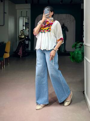 White cotton poly embroidered  top 2
