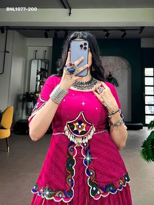 Navratri Pink Mirror Work Lehenga Choli in Georgette 3