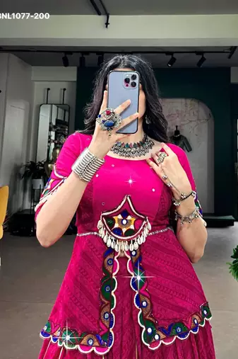 Navratri Pink Mirror Work Lehenga Choli in Georgette