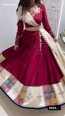 Navratri Wine Mirror Work Lehenga Choli in Rayon 3