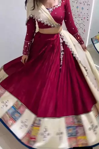 Navratri Wine Mirror Work Lehenga Choli in Rayon