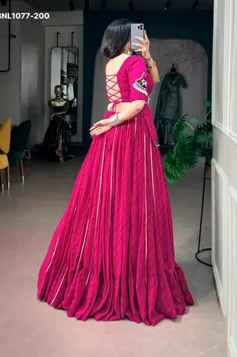 Navratri Pink Mirror Work Lehenga Choli in Georgette
