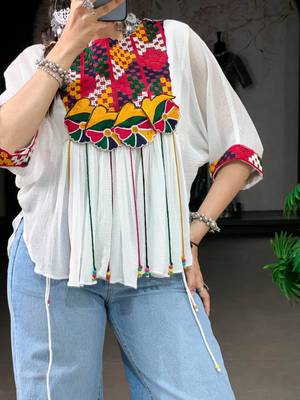 White cotton poly embroidered  top 3