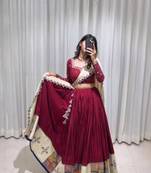 Navratri Wine Mirror Work Lehenga Choli in Rayon