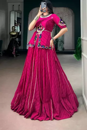 Navratri Pink Mirror Work Lehenga Choli in Georgette
