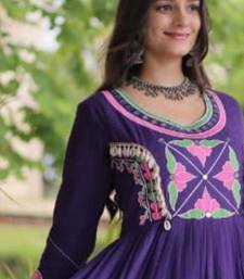 Purple cotton poly embroidered flared gown set