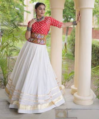 Navratri White Gamthi Work Lehenga Choli in Cotton Poly 3