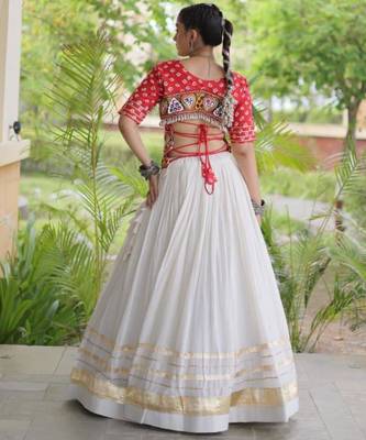 Navratri White Gamthi Work Lehenga Choli in Cotton Poly 4