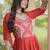 Red cotton poly embroidered flared gown set