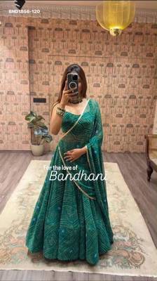 Navratri Blue Printed Lehenga Choli in Georgette 4