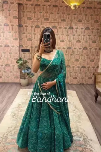 Navratri Blue Printed Lehenga Choli in Georgette