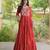 Red cotton poly embroidered flared gown set