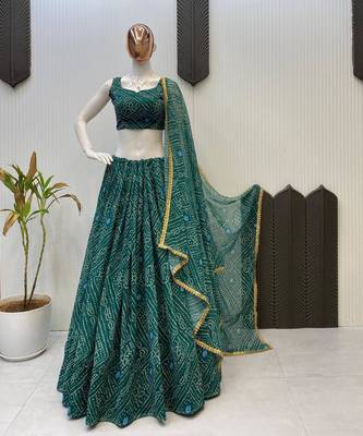 Navratri Blue Printed Lehenga Choli in Georgette 5