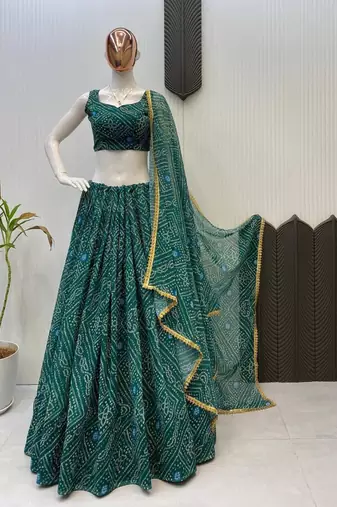 Navratri Blue Printed Lehenga Choli in Georgette