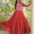 Red cotton poly embroidered flared gown set