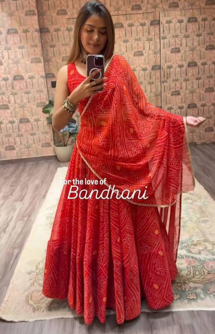 Navratri Red Printed Lehenga Choli in Georgette