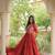 Red cotton poly embroidered flared gown set