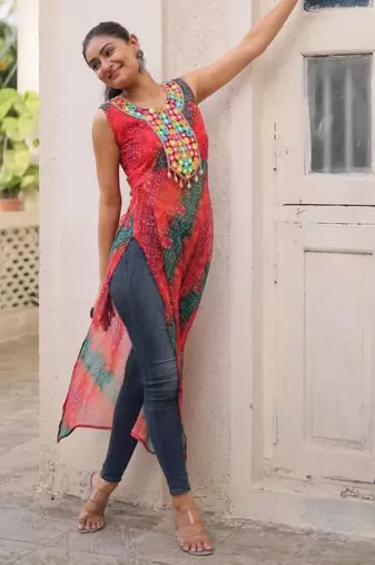 Multicolor georgette printed kurta set