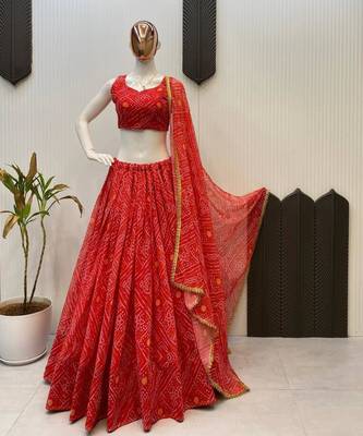 Navratri Red Printed Lehenga Choli in Georgette 4