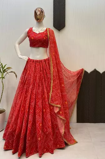 Navratri Red Printed Lehenga Choli in Georgette