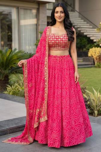 Navratri Rani-pink Printed Lehenga Choli in Georgette