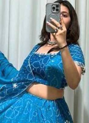 Navratri Blue Mirror Work Lehenga Choli in Georgette 3
