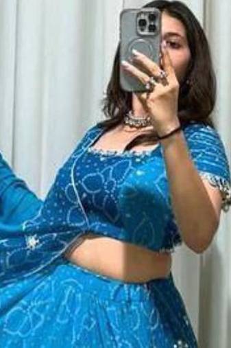 Navratri Blue Mirror Work Lehenga Choli in Georgette