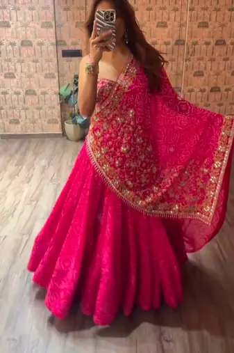 Navratri Rani-pink Printed Lehenga Choli in Georgette