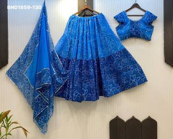 Navratri Blue Mirror Work Lehenga Choli in Georgette 4