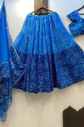 Navratri Blue Mirror Work Lehenga Choli in Georgette
