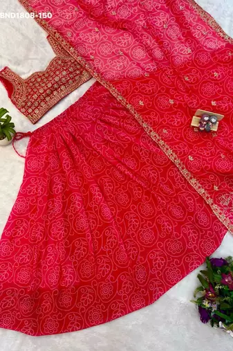 Navratri Rani-pink Printed Lehenga Choli in Georgette