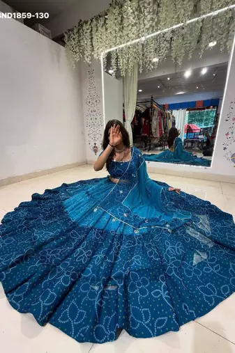 Navratri Blue Mirror Work Lehenga Choli in Georgette
