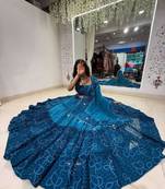 Navratri Blue Mirror Work Lehenga Choli in Georgette