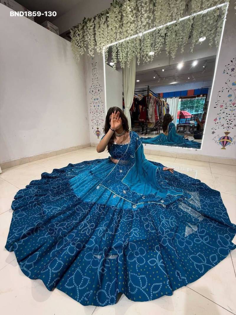Navratri Blue Mirror Work Lehenga Choli in Georgette