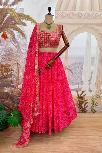 Navratri Rani-pink Printed Lehenga Choli in Georgette