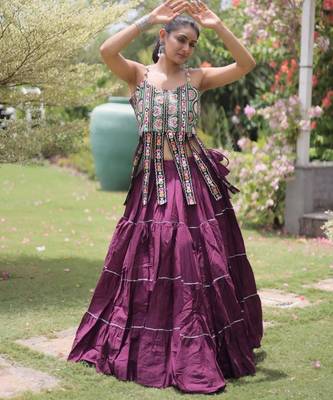 Navratri Purple Dori Detail Lehenga Choli in Cotton Poly 1