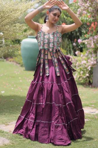 Navratri Purple Dori Detail Lehenga Choli in Cotton Poly