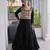 Black rayon embroidered flared gown set