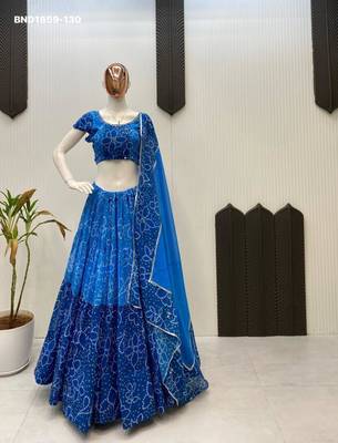 Navratri Blue Mirror Work Lehenga Choli in Georgette 5