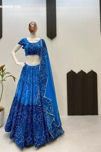 Navratri Blue Mirror Work Lehenga Choli in Georgette