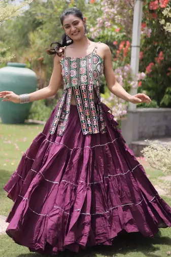Navratri Purple Dori Detail Lehenga Choli in Cotton Poly