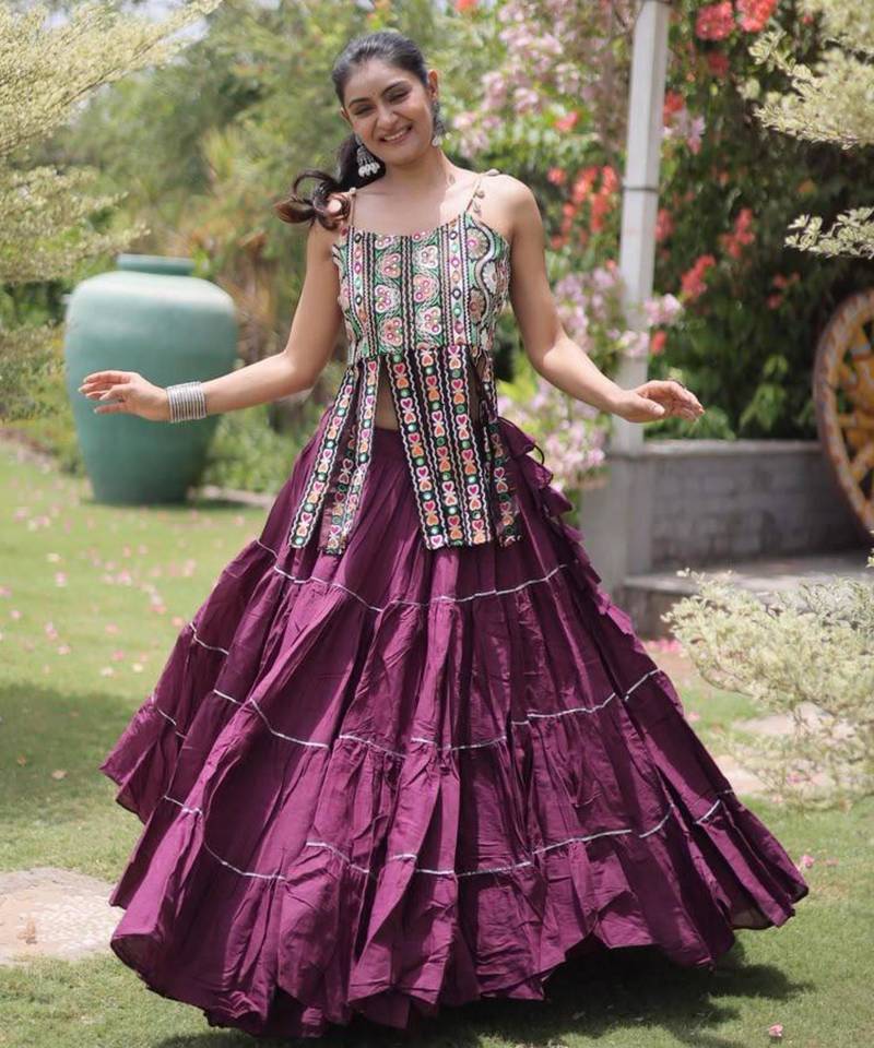 Navratri Purple Dori Detail Lehenga Choli in Cotton Poly