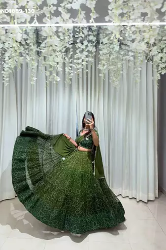 Navratri Green Mirror Work Lehenga Choli in Georgette