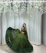 Navratri Green Mirror Work Lehenga Choli in Georgette