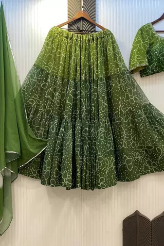 Navratri Green Mirror Work Lehenga Choli in Georgette