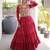 Red rayon embroidered flared gown set