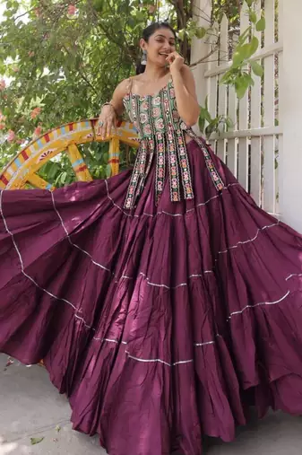 Navratri Purple Dori Detail Lehenga Choli in Cotton Poly