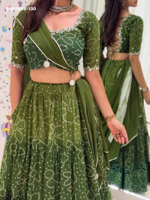 Navratri Green Mirror Work Lehenga Choli in Georgette 4